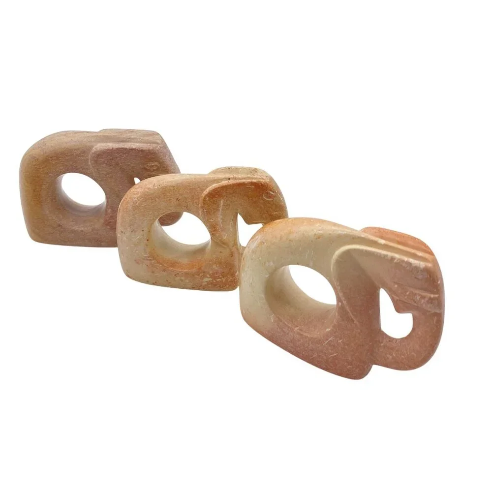 Kenyan Soapstone hand carved Elephant napkin rings set of four tableware dinnerw